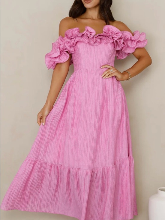 Hello Molly Dresses & Skirts - Hello Molly Off-Shoulder Ruffle Maxi Dress in Pink